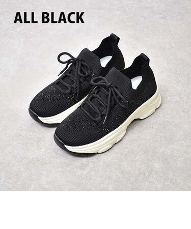 ラインストーン厚底スニーカー-246 ALL BLACK 346-246