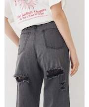 BACKスラッシュレースワイドデニムパンツ