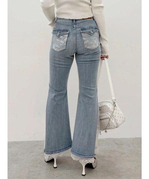 レースドッキングフレアデニムパンツ