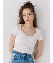 ネックレスフレンチスリーブショートトップス