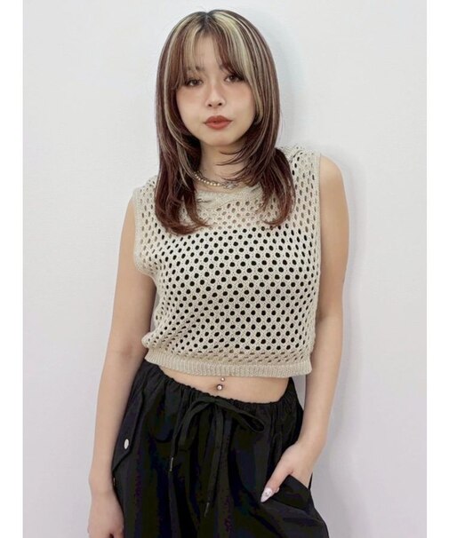スカシアミフードニットトップス