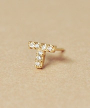 K18/10ダイヤモンド ハーフピアス イニシャル『T』( YG)
