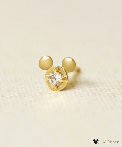 [ セカンドピアス]K18ミッキーマウス　ダイヤモンドハーフセカンドピアス（ YG)