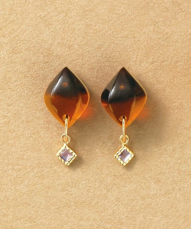 K18・K10 琥珀&アイオライト スイングピアス