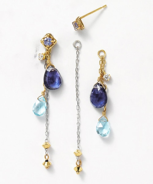 【 Palette】K18・K10アイオライト×ブルートパーズ チャームセット　ピアス［ Lake］