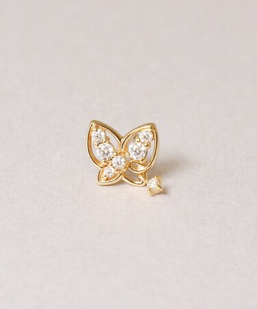 【 Solo Pierce】K18・K10 モアサナイト 蝶 ハーフピアス ( YG)