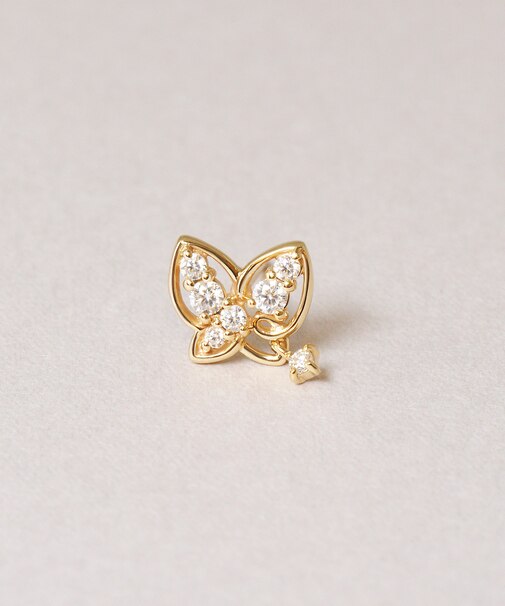 【 Solo Pierce】K18・K10 モアサナイト 蝶 ハーフピアス ( YG)