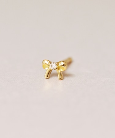【 Solo Pierce】[ セカンドピアス] K18リボン ダイヤモンドハーフピアス