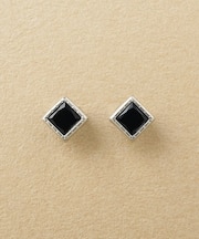 [ セカンドピアス]Pｔオニキス スクエアカットピアス