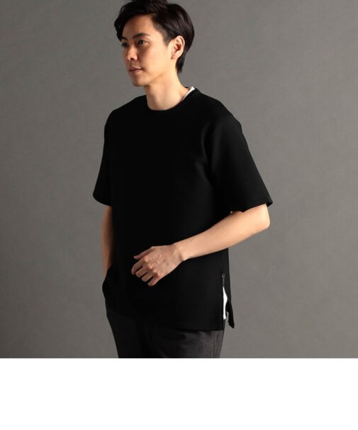 サイドジップ 半袖ニットTシャツ