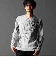 【25年モデル EC限定再販売】バーク風ジャカード Vネックプルオーバーニット