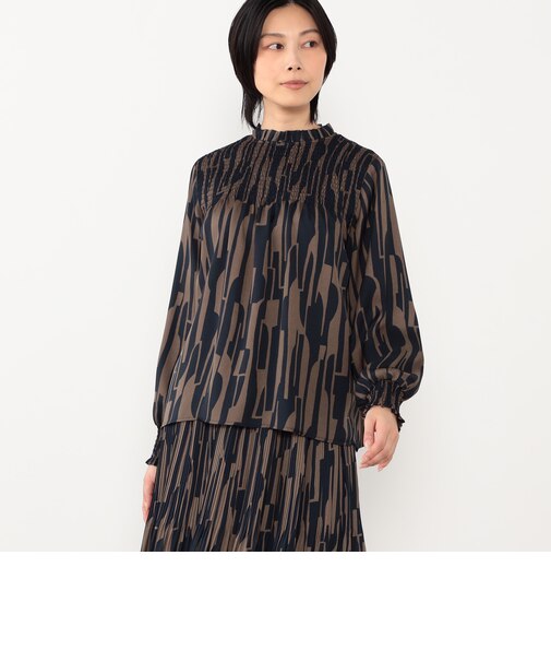 ゼブラ風柄シャーリングブラウス