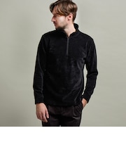 【HIDEAWAYS BLACK】モールブロックチェックスタンドハーフジッププルオーバー
