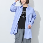 タック入りストライプチュニックシャツ
