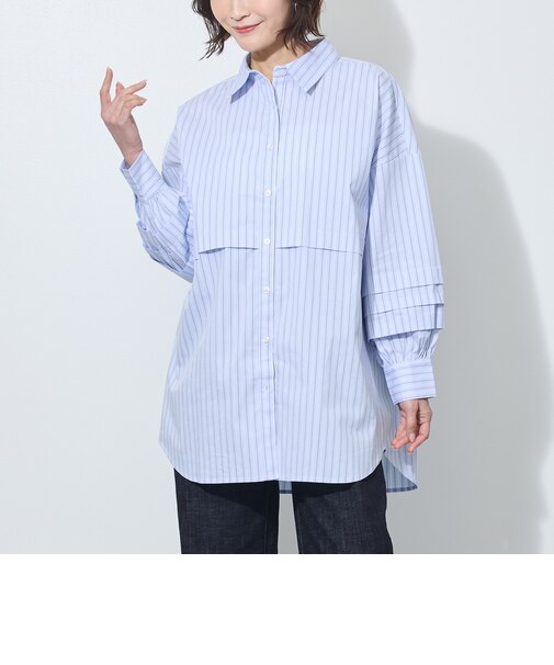 タック入りストライプチュニックシャツ