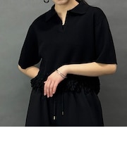 裾フリンジニットポロシャツ