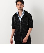 【NICOLE SPORTS】エンボス柄5分袖ジップパーカー