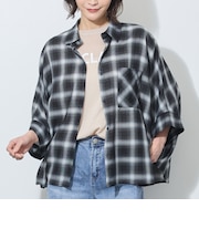 7分袖オンブレーチェックビッグシャツ
