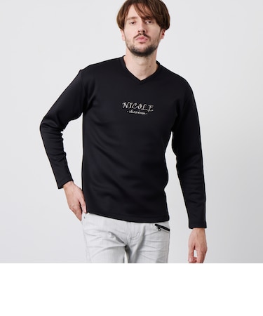【WEB限定】ストレッチポンチジェルプリントVネック長袖Tシャツ