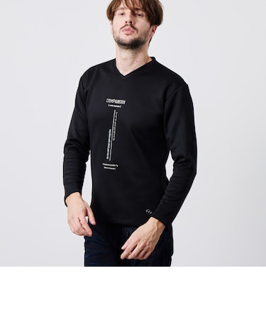 ストレッチポンチジェルプリントVネック長袖Tシャツ