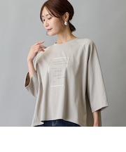 箔入りロゴプリント7分袖ラグランTシャツ