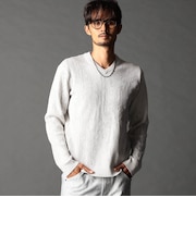 バーク風ジャカード Vネックプルオーバーニット