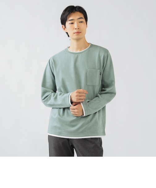 フェイクスエード クルーネック ロングスリーブ Tシャツ