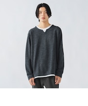 畦編み キーネック フェイクレイヤー カットソー
