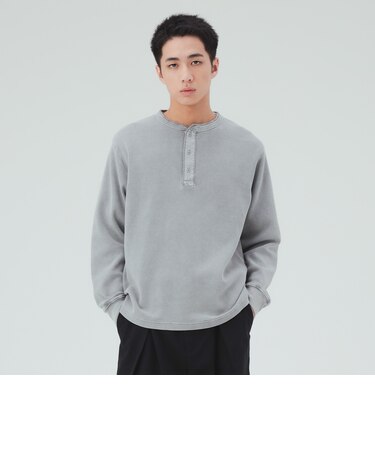 加工 ワッフル ヘンリーネック ロングスリーブ
