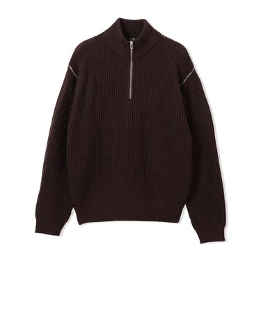 片畔編み 配色リンキング ハーフジップニット