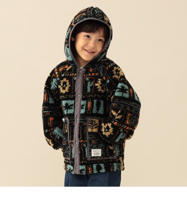 リバーシブル ボア フード コート 2026FW (90～150cm)  総柄 アウター 上着 2WAY 通園 通学 公園