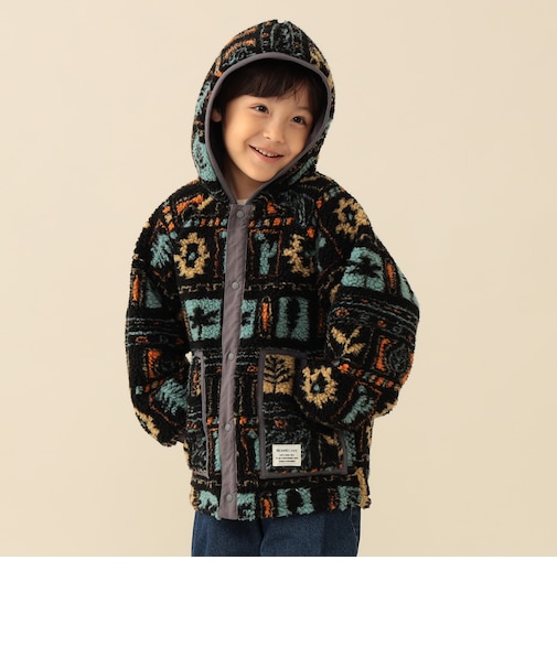 リバーシブル ボア フード コート 2026FW (90～150cm)  総柄 アウター 上着 2WAY 通園 通学 公園