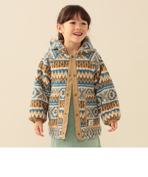 リバーシブル ボア フード コート 2026FW (90~150cm) 総柄 アウター 上着 2WAY 通園 通学 公園