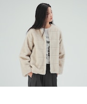 フェイクファー ノーカラー ジャケット