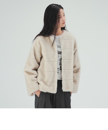 フェイクファー ノーカラー ジャケット