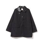 襟フェイクレザー 中綿 ハーフ ジャケット