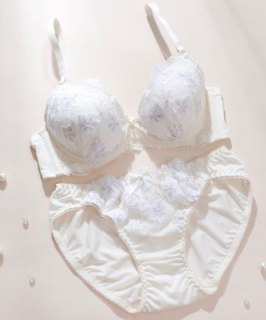 【EFカップ】花柄刺しゅうソフトワイヤーブラ&ショーツ