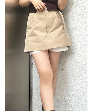 ベルト付きレイヤードミニスカートパンツ