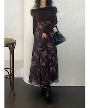 花柄オフショルニットドッキングワンピース