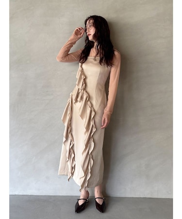LADYアシンメトリーフリルキャミドレス