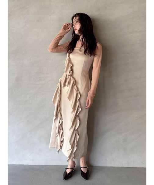LADYアシンメトリーフリルキャミドレス