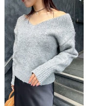 【WEB限定】Vネックカラーショートニットプルオーバー