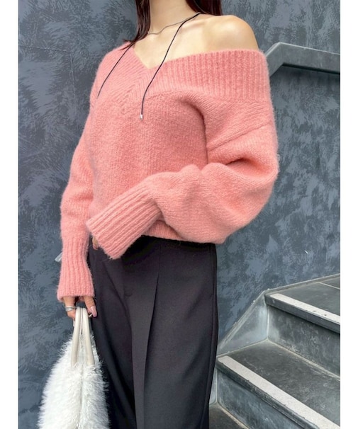 【WEB限定】Vネックカラーショートニットプルオーバー
