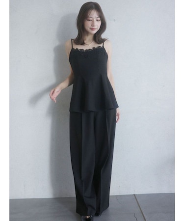シンプルウエストデザインワイドパンツ
