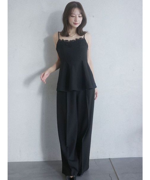 シンプルウエストデザインワイドパンツ