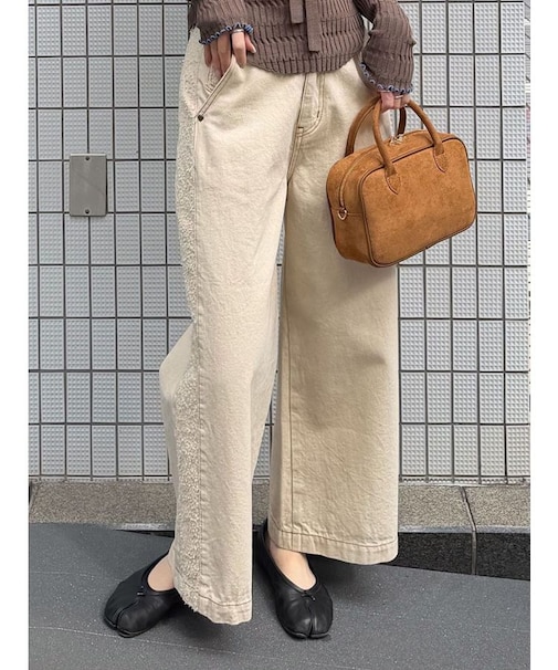 ハイウエストラインディティールデニムパンツ