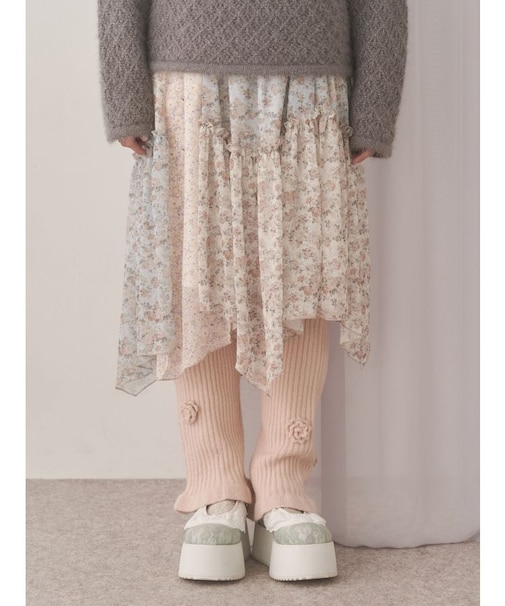 お花のリブニットパンツ