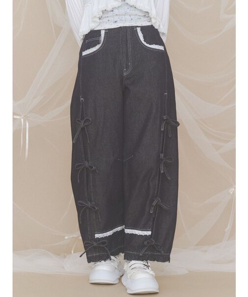 バレルレッグリボンデニムパンツ