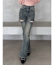 【新色追加】カットアウトリボンデニムパンツ