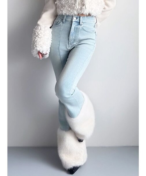 ヘムフェイクファーデニムパンツ